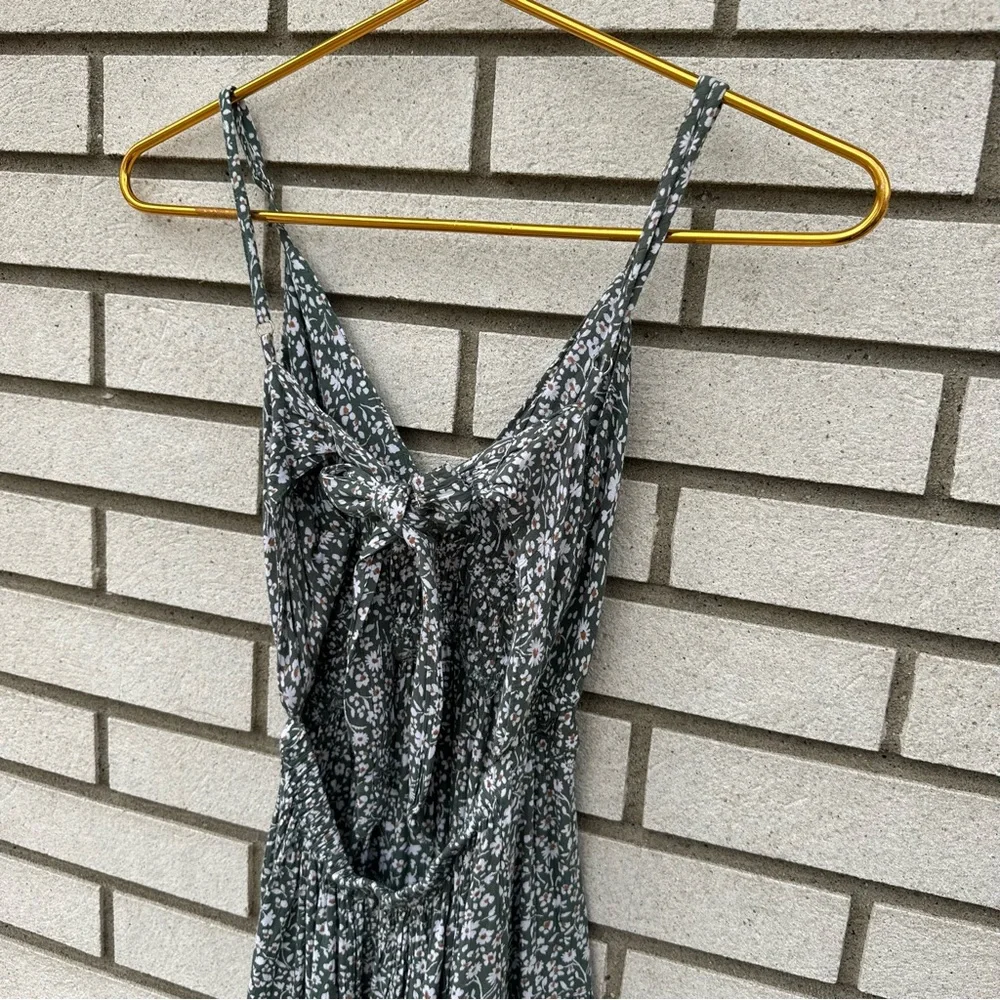 Angie Green Floral Tie Back High Low Boho Cottagecore Mini Dress L Prairie - Picture 7 of 11